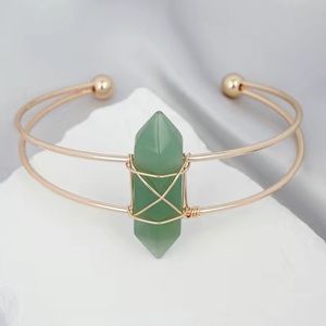 1pc Natural Healing Gemstone Column on Adjustable Gold Colour Bracelet